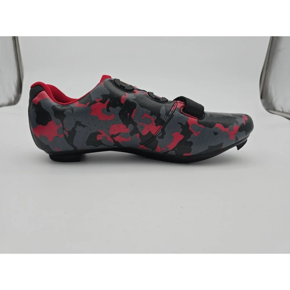 Speed Cycling Shoes Mens Size 13 Black Red Camouflage 3 Cleat Speed Tie Strap - Picture 7 of 10